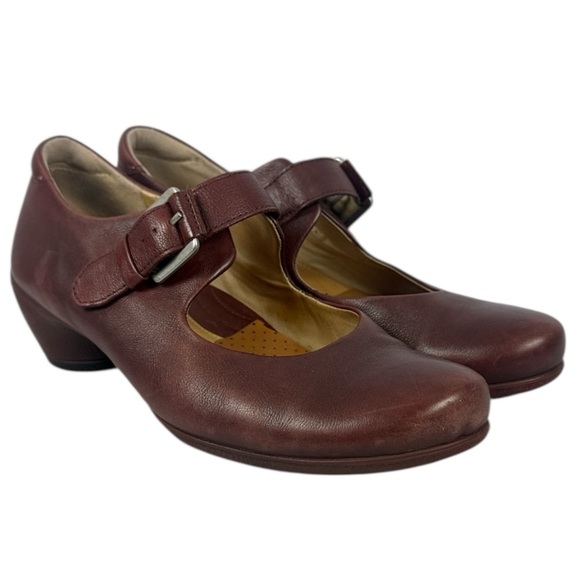 Ecco Women's Burgundy Leather Mary Jane Clogs Size 39 - Picture 1 of 11